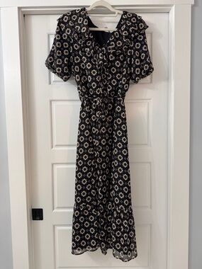 Loft Black Floral Tie-Waist Maxi Dress